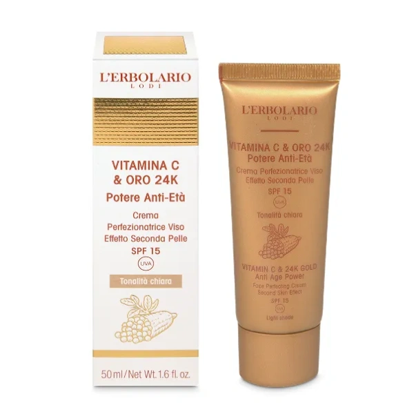 VITAMINA C & ORO 24K - CREMA PERFEZIONATRICE VISO EFFETTO SECONDA PELLE - spf15 - tonalità chiara - L'ERBOLARIO