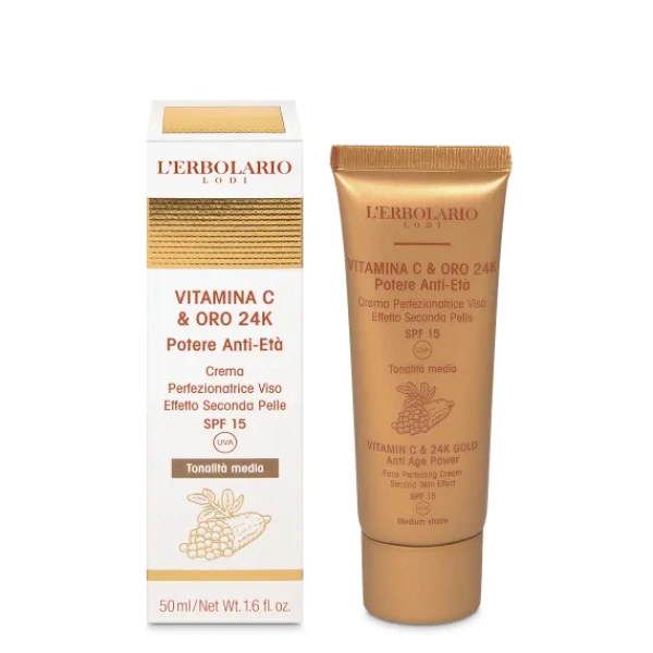 VITAMINA C & ORO 24K - CREMA PERFEZIONATRICE VISO EFFETTO SECONDA PELLE - spf15 - tonalità media - L'ERBOLARIO