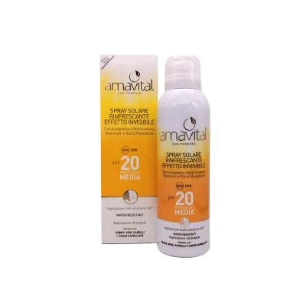 SPRAY SOLARE RINFRESCANTE EFFETTO INVISIBILE SPF 20 - AMAVITAL - immagine 2