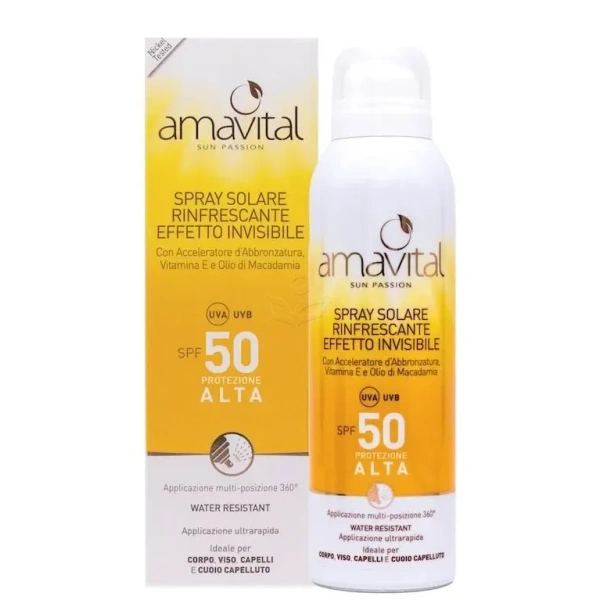 SPRAY SOLARE RINFRESCANTE EFFETTO INVISIBILE SPF 50 - AMAVITAL - immagine 2