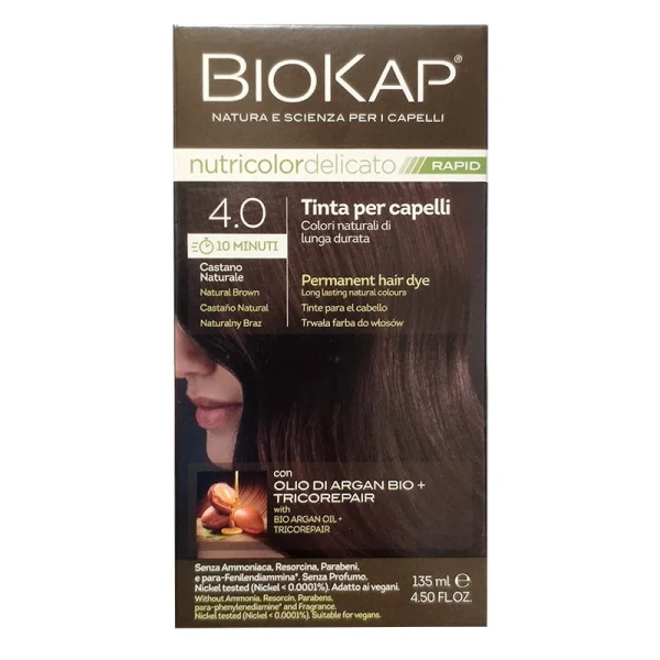 NUTRICOLOR DELICATO RAPID TINTA PER CAPELLI - 4.00 CASTANO NATURALE - BIOKAP - immagine 3