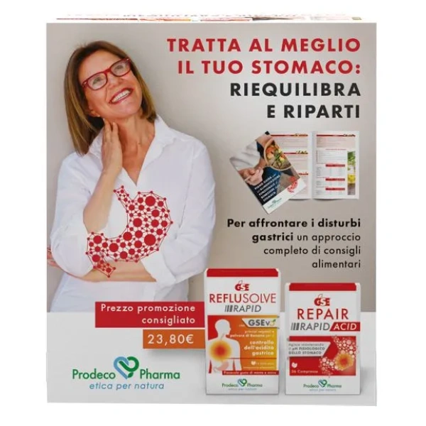 GSE KIT TRATTA AL MEGLIO IL TUO STOMACO - REFLUSOLVE RAPID 14 stickpack+ REPAIR RAPID ACID 36compresse - PRODECO PHARMA - immagine 2
